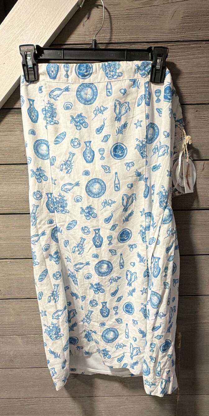 Jessica Simpson Midi Sundress Size XL Blue White Print Strapless